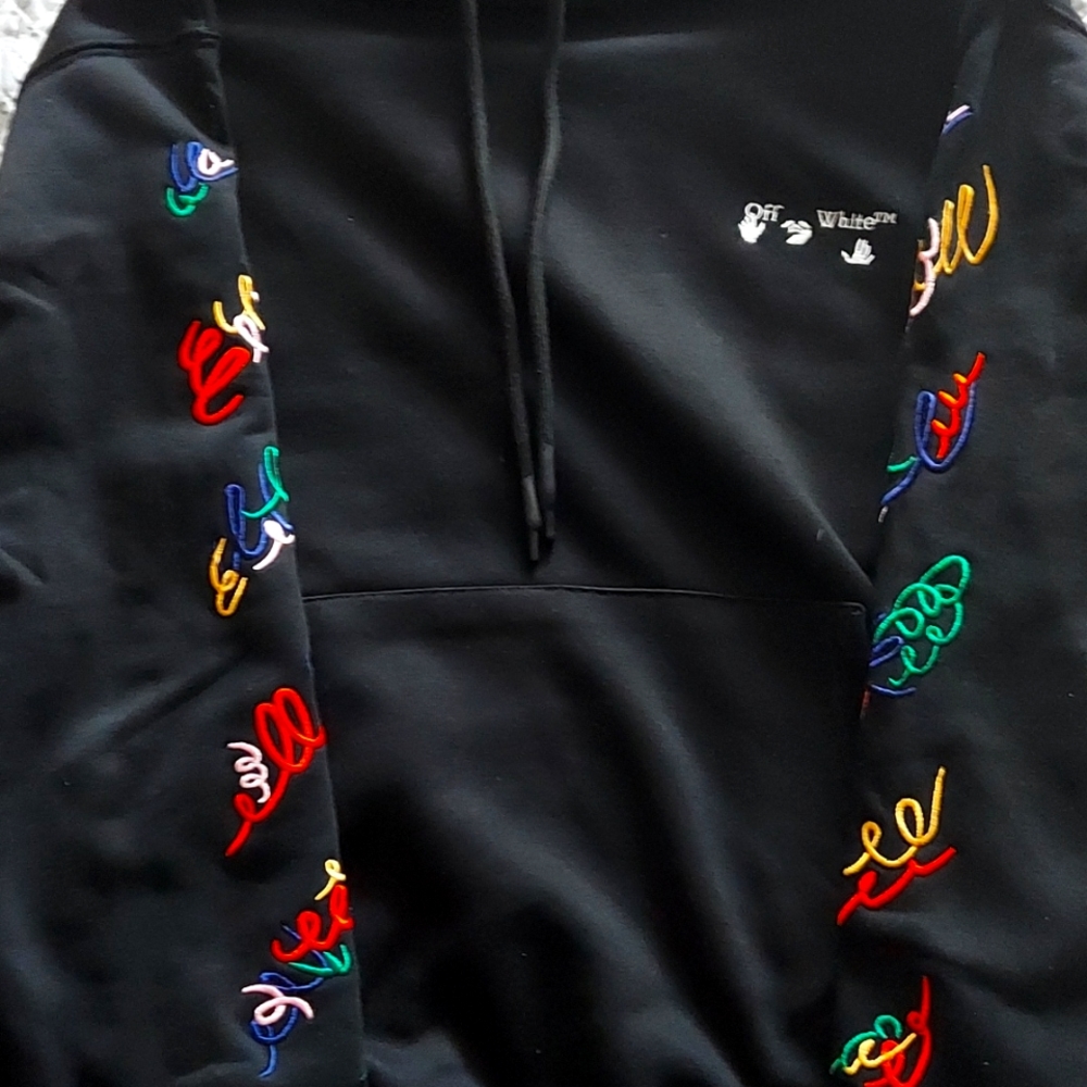 Off White Embroidered Doodle Hoodie